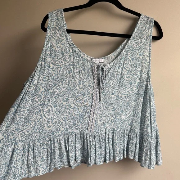 Patrons of Peace Blue Paisley Sleeveless Top – Size Large, Boho Peplum, Slight C - Picture 3 of 9